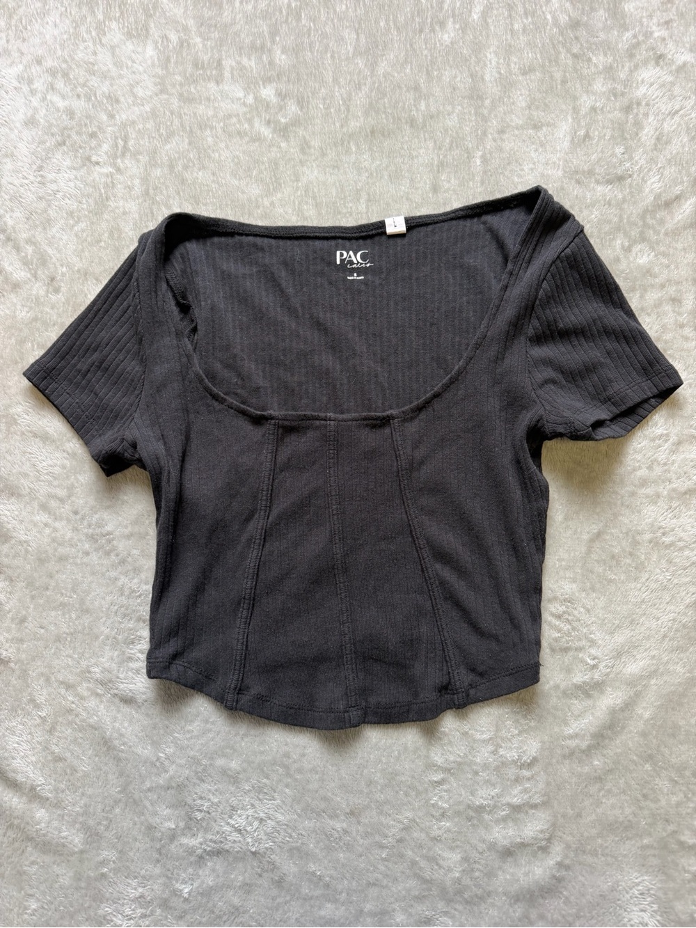PacSun Black Ribbed Scoop-Neck Short Sleeve Crop Top